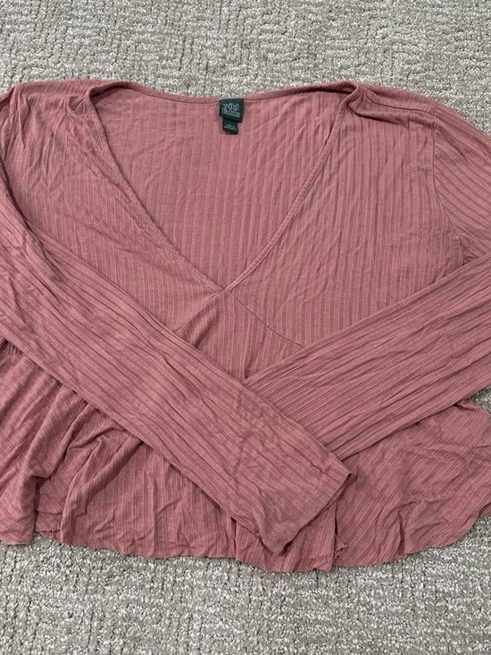 wild fable Tops - wild fable Ribbed V‑Neck Cropped Top - Dusty Mauve